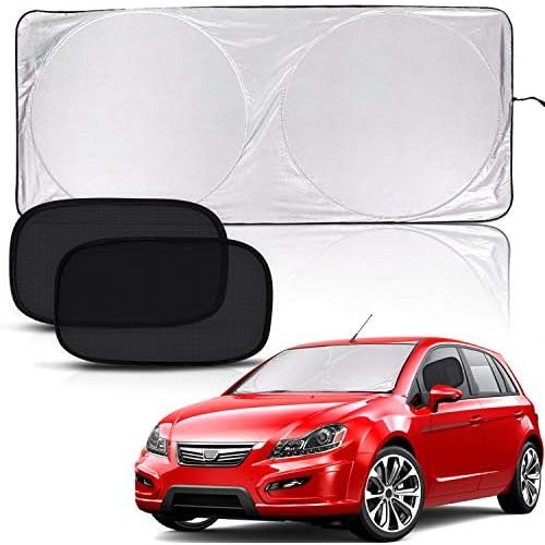  PEYOU Car Windshield Sun Shade + Bonus 2 PACK Car Side/Rear Window Sun Shade－Protect Your Car from Heat and Damage－Reflective Coating－Foldable Sunshade－Keep Your Car Cooler (Standa