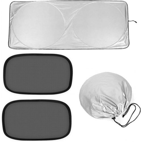  PEYOU Car Windshield Sun Shade + Bonus 2 PACK Car Side/Rear Window Sun Shade－Protect Your Car from Heat and Damage－Reflective Coating－Foldable Sunshade－Keep Your Car Cooler (Standa