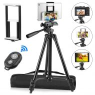 PEYOU Compatible for iPad iPhone Tripod, 50 Lightweight Aluminum Phone Camera Tablet Tripod + Wireless Remote + Universal 2 in 1 Mount Holder for Smartphone (Width 2.2-3.3),Tablet
