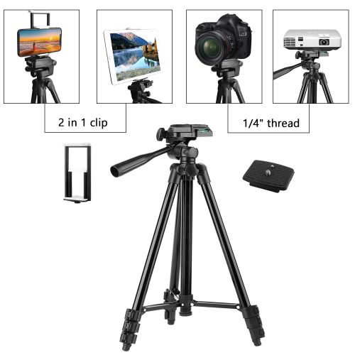  PEYOU Compatible for iPad iPhone Tripod, 50 Lightweight Aluminum Phone Camera Tablet Tripod + Wireless Remote + Universal 2 in 1 Mount Holder for Smartphone (Width 2.2-3.3),Tablet