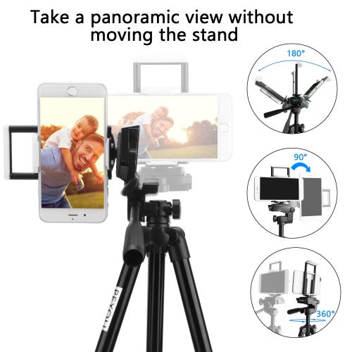  PEYOU Compatible for iPad iPhone Tripod, 50 Lightweight Aluminum Phone Camera Tablet Tripod + Wireless Remote + Universal 2 in 1 Mount Holder for Smartphone (Width 2.2-3.3),Tablet