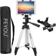 Peyou Tablet Tripod, 42 inch Portable Lightweight Adjustable Aluminum Camera Tablet Tripod + Universal Mount Tablet Holder + Wireless Remote Shutter Compatible for iPad Samsung Kin