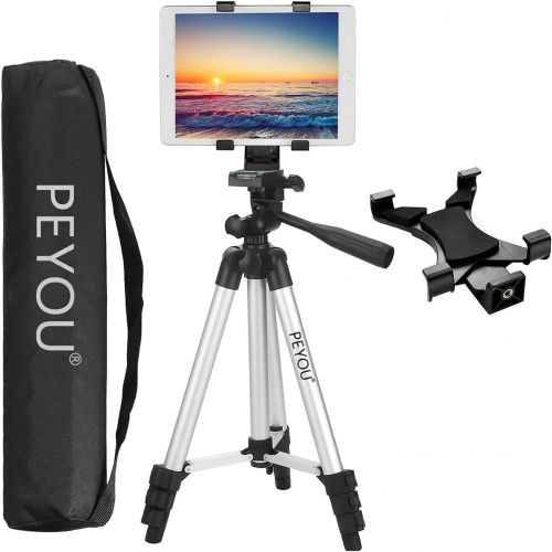  Peyou Tablet Tripod, 42 inch Portable Lightweight Adjustable Aluminum Camera Tablet Tripod + Universal Mount Tablet Holder + Wireless Remote Shutter Compatible for iPad Samsung Kin