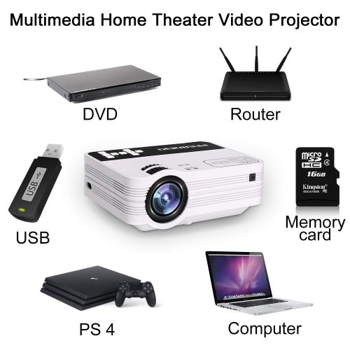  Mini Projector,PFERDEKI 2500LM Full HD LED Movie Projector HDMI USB VGA AV SD Home Theater Tripod