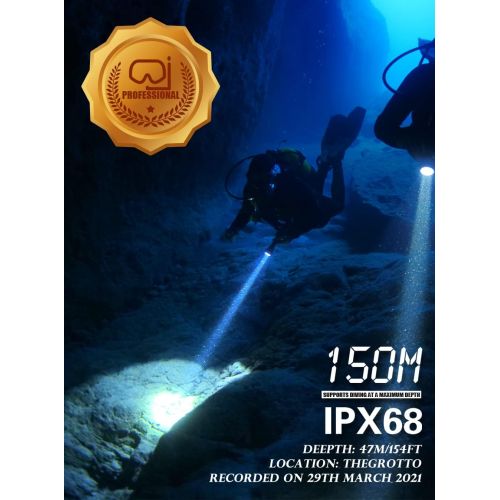  PFSN professioner Scuba Diving Lights, PFSN DF-3000 Professional Underwater Flashlight 150m Waterproof Dive Torch with Long Lasting Rechargeable Battery, Super Bright Light Great for Night Caving Ex