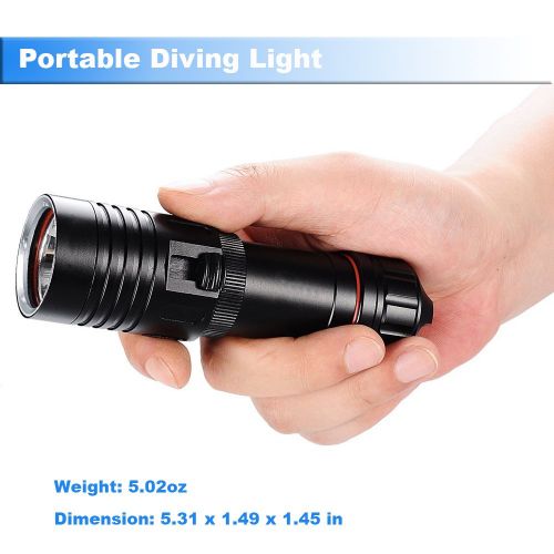  PFSN professioner Professional Diving Light, PFSN DF1200 Rechargeable Dive Flashlight IPX68 Rated Underwater 80m Waterproof Super Bright LED Torch (Stepless Dimming) Best for Scuba Diving Snorkeling