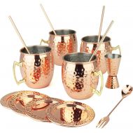 [아마존베스트]PG Moscow Mule/Cocktail Bar Set, 15-pc Copper/Rose Gold Color, High Grade SS, w/4x Moscow Mule Mugs, 4x Straws w/cleaner, 4x REAL STAINLESS Coasters, 1x Double-Jigger 1x Double-hea