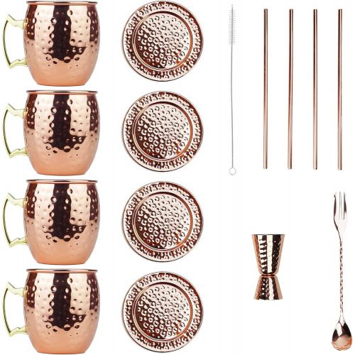  [아마존베스트]PG Moscow Mule/Cocktail Bar Set, 15-pc Copper/Rose Gold Color, High Grade SS, w/4x Moscow Mule Mugs, 4x Straws w/cleaner, 4x REAL STAINLESS Coasters, 1x Double-Jigger 1x Double-hea