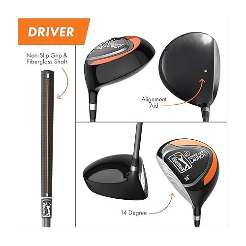  Left Handed PGA TOUR JR Orange 10 Piece Set - New Bag, Half Mallet Putter, Driver, Hydrid, 2 Headcovers, 7 Iron, 9 Iron, Wedge, Stand Bag, Cover