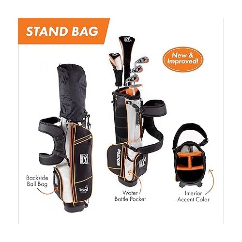  Left Handed PGA TOUR JR Orange 10 Piece Set - New Bag, Half Mallet Putter, Driver, Hydrid, 2 Headcovers, 7 Iron, 9 Iron, Wedge, Stand Bag, Cover