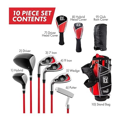  PGA Tour G1 Series Red Kids Golf Club Set| Golf Clubs and Sets for Heights 4'1