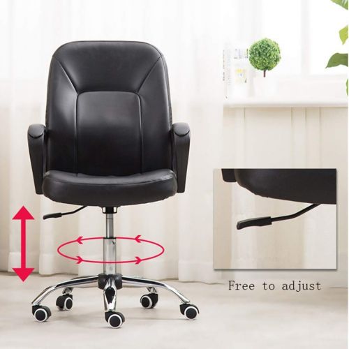 PGing Modern Ergonomic Mid-Back Leather Computer Executive Office Chair with Padded Armrests, Adjustable Seat Height (Color : White)-Black