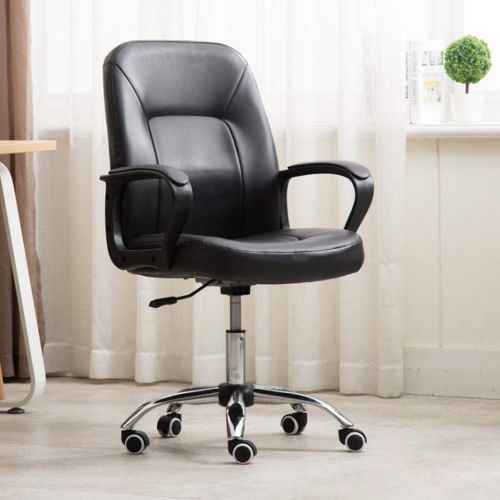  PGing Modern Ergonomic Mid-Back Leather Computer Executive Office Chair with Padded Armrests, Adjustable Seat Height (Color : White)-Black