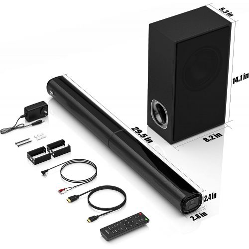  Sound Bar for TV, PHEANOO 2.1 CH Soundbar with Subwoofer, HDMI(ARC)/Bluetooth 5.0/Optical/AUX Connectivity ? D5, 200W