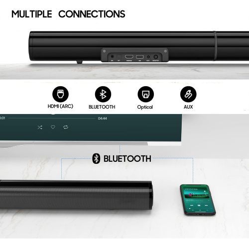  Sound Bar for TV, PHEANOO 2.1 CH Soundbar with Subwoofer, HDMI(ARC)/Bluetooth 5.0/Optical/AUX Connectivity ? D5, 200W