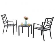 PHI VILLA Metal Outdoor Patio Bistro Furniture Set with 2 x Dining Chairs and 1 x Small Square Table, Black