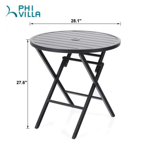  PHI VILLA Dia.28 Outdoor Patio Portable Round Folding Bistro,Dining Table with Aluminum Table Top and Metal Footing Frame