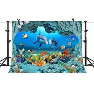 PHMOJEN Underwater World Backdrop Coral Dolphins Fishes Background for Photography Kids Theme Birthday Party Decoration Banner Studio Props 10x7ft GYPH307