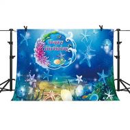 PHMOJEN Underwater World Happy Birthday Blue Backdrop for Photography Baby Shower Kids Theme Birthday Party Decorations Background Corals Starfish Vinyl 10x7ft Banner Poster Photo Booth Pr