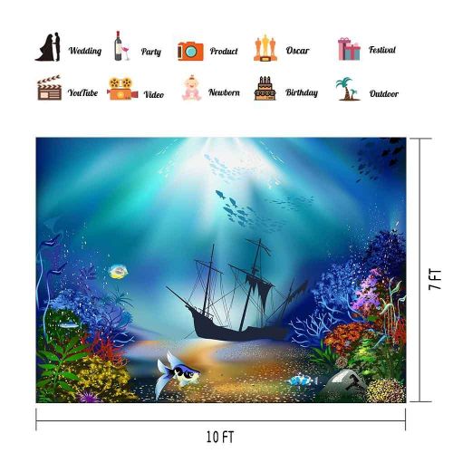  Underwater World Backdrop Cartoon Ocean Coral Fishes Photography Background Baby Kids Children Theme Party Backdrop Studio Props PHMOJEN 10x7ft GEPH009