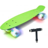 PHNHOLUN Skateboard Cruiser Complete Skateboards: 22 inch Mini Plastic Skate Board with LED Light up Wheels for Kids Boys Girls Teens Youths Adults Beginners