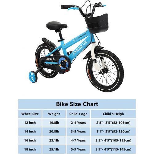  [아마존베스트]PHOENIX KAKU Kids Bike for Boys and Girls, 12 14 16 18 inch with Training Wheels, in Multiple Colors