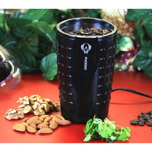  PHOENIX VITAL LIFE Phoenix Coffee Grinder with Brush , Oval Design with Stainless Steel Blade - B250 - 2.5oz (70 gm) capacity - Black