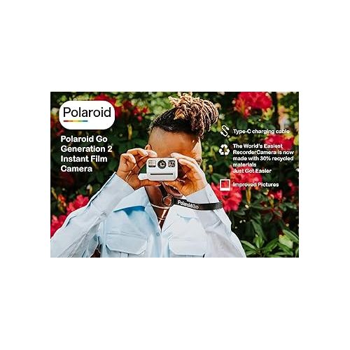  Polaroid Go Generation 2 Instant Film Camera Bundle with Polaroid GO Color Film, Double Pack and Photo Album + Cloth (4 Items) (White)