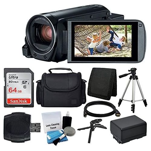  [아마존베스트]Photo4Less Canon VIXIA HF R800 Camcorder (Black) + SanDisk 64GB Memory Card + Digital Camera/Video Case + Extra Battery BP-727 + Quality Tripod + Card Reader + Tabletop Tripod/Handgrip - Delu