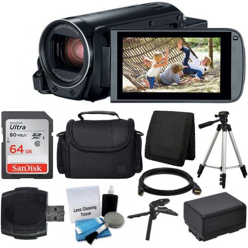  [아마존베스트]Photo4Less Canon VIXIA HF R800 Camcorder (Black) + SanDisk 64GB Memory Card + Digital Camera/Video Case + Extra Battery BP-727 + Quality Tripod + Card Reader + Tabletop Tripod/Handgrip - Delu