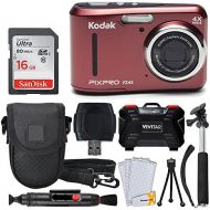 PHOTO4LESS Kodak PIXPRO FZ43 Digital Camera (Red) + 16GB Memory Card + Deluxe Point and Shoot Camera Case + Extendable Monopod + Lens Cleaning Pen + LCD Screen Protectors + Table Top Tripod 