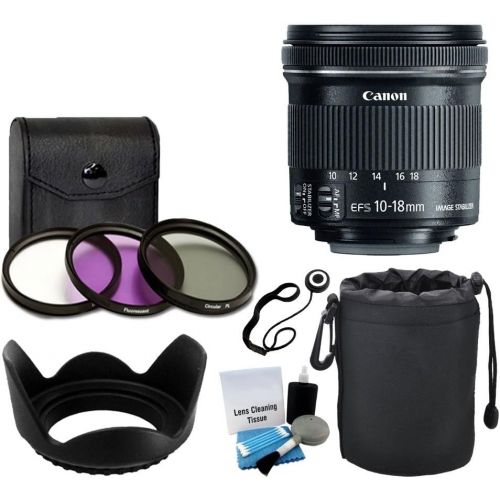  PHOTO4LESS Canon EF-S 10-18mm f/4.5-5.6 is STM Lens for DSLR Cameras + 3 Piece Filter Kit + Soft Lens Pouch + Lens Hood + 5 Piece Cleaning Kit + Lens Cap Holder + Complete Lens Accessory Bund