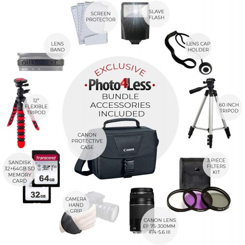  PHOTO4LESS Canon EOS Rebel T7 DSLR Camera + EF-S 18-55mm f/3.5-5.6 is II + EF 75-300mm f/4-5.6 III Lens + Canon EOS Shoulder Bag + 32GB Memory Card + 64GB Memory Card + 2x Tripod + Slave Flas