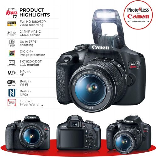  PHOTO4LESS Canon EOS Rebel T7 DSLR Camera + EF-S 18-55mm f/3.5-5.6 is II + EF 75-300mm f/4-5.6 III Lens + Canon EOS Shoulder Bag + 32GB Memory Card + 64GB Memory Card + 2x Tripod + Slave Flas