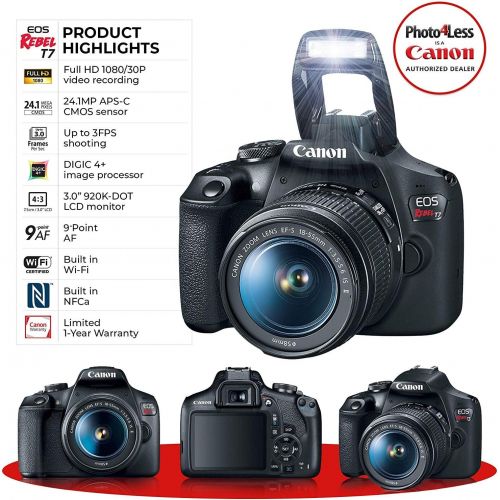  PHOTO4LESS Canon EOS Rebel T7 Digital SLR Camera + EF-S 18-55mm is II Lens + EF 75-300mm Lens + 500mm Telephoto Lens + Canon Bag + Filter Kit + 64GB Memory Card + Flash + Remote + Tripod - Pr