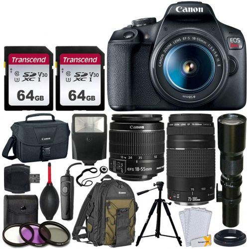  PHOTO4LESS Canon EOS Rebel T7 DSLR Camera + EF-S 18-55mm f/3.5-5.6 IS II + EF 75-300mm f/4-5.6 III Lens + Telephoto 500mm f/8.0 T-Mount Lens (Long) + 2x 64GB Memory Card + Canon EOS Bag + Can