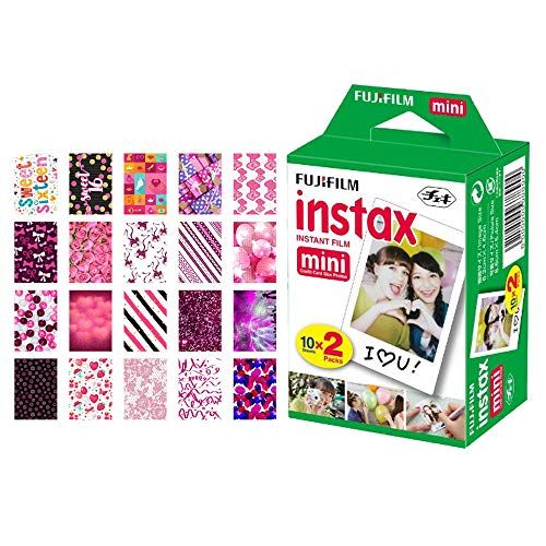  PHOTO4LESS Fujifilm instax Mini Instant Film (20 Exposures) + 20 Sticker Frames for Fuji Instax Prints Sweet 16 Package
