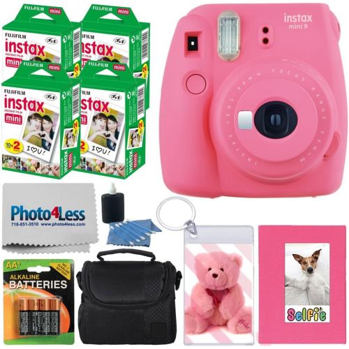  PHOTO4LESS Fujifilm instax Mini 9 Instant Film Camera (Flamingo Pink) + Fujifilm Instax Mini Instant Film (80 Shots) + Selfie Album + Compact Case + Photo Keychain + 4 AA Batteries ? Valued A