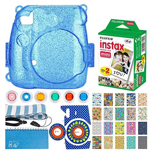  PHOTO4LESS Fujifilm Instax Mini Twin Pack Instant Film (20 Exposures) + Hard Glitter Case (Cobalt Blue) + Scrapbooking Album + Striped Strap + Camera Sticker + Lens Filters + 20 Sticker Frame