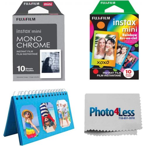  PHOTO4LESS Fujifilm Instax Mini Rainbow Film (10 Sheets) + Fujifilm Instax Mini Monochrome Film (10 Sheets) + Album for Fuji Instax Photos - Instant Film Bundle