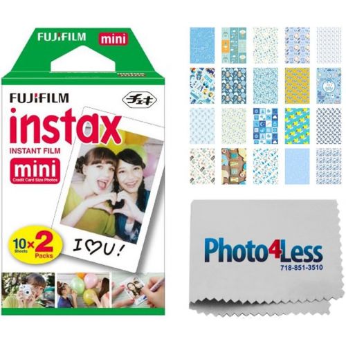  PHOTO4LESS Fujifilm instax Mini Instant Film (20 Exposures) + 20 Sticker Frames for Fuji Instax Prints Baby Boy Themed Package + Cleaning Cloth ? Deluxe Accessory Bundle