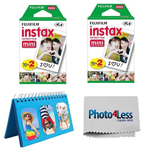  PHOTO4LESS Fujifilm Instax Mini Instant Film 2X (40 Sheets) + Album for Fuji Instax Photos ? Instant Film Accessory Bundle