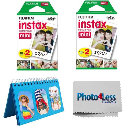  PHOTO4LESS Fujifilm Instax Mini Instant Film 2X (40 Sheets) + Album for Fuji Instax Photos ? Instant Film Accessory Bundle