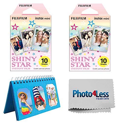  PHOTO4LESS Fujifilm Instax Mini Shiny Star Instant Film X2 (20 Sheets) + Album for Fuji Instax Photos - Instant Film Bundle