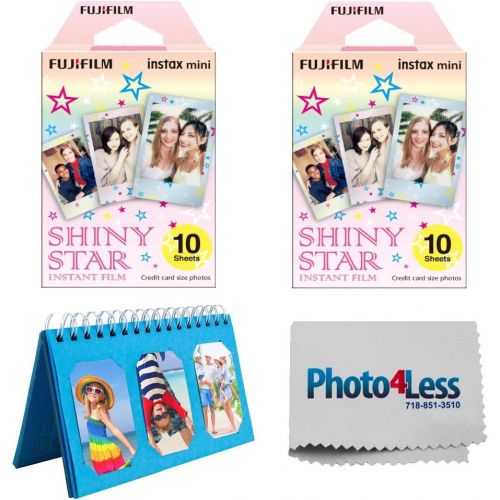  PHOTO4LESS Fujifilm Instax Mini Shiny Star Instant Film X2 (20 Sheets) + Album for Fuji Instax Photos - Instant Film Bundle