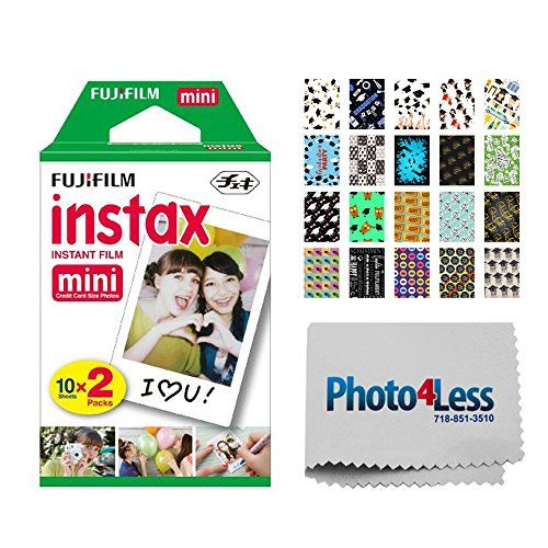  PHOTO4LESS Fujifilm instax Mini Instant Film (20 Exposures) + 20 Sticker Frames for Fuji Instax Prints Graduation Package + Cleaning Cloth ? Deluxe Accessory Bundle