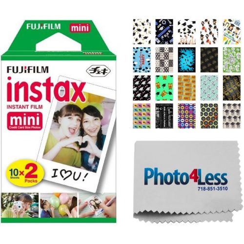  PHOTO4LESS Fujifilm instax Mini Instant Film (20 Exposures) + 20 Sticker Frames for Fuji Instax Prints Graduation Package + Cleaning Cloth ? Deluxe Accessory Bundle