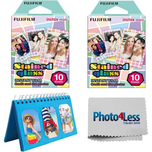  PHOTO4LESS Fujifilm Instax Mini Stained Glass Film X2 (20 Sheets) + Album for Fuji Instax Photos - Instant Film Bundle