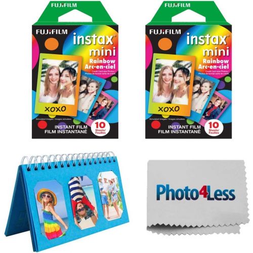  PHOTO4LESS Fujifilm Instax Mini Rainbow Film X2 (20 Sheets) + Album for Fuji Instax Photos - Instant Film Bundle