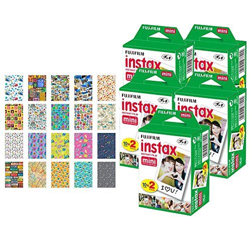  PHOTO4LESS 5X Fujifilm instax Mini Instant Film (100 Exposures) + 20 Sticker Frames for Fuji Instax Prints Travel Package